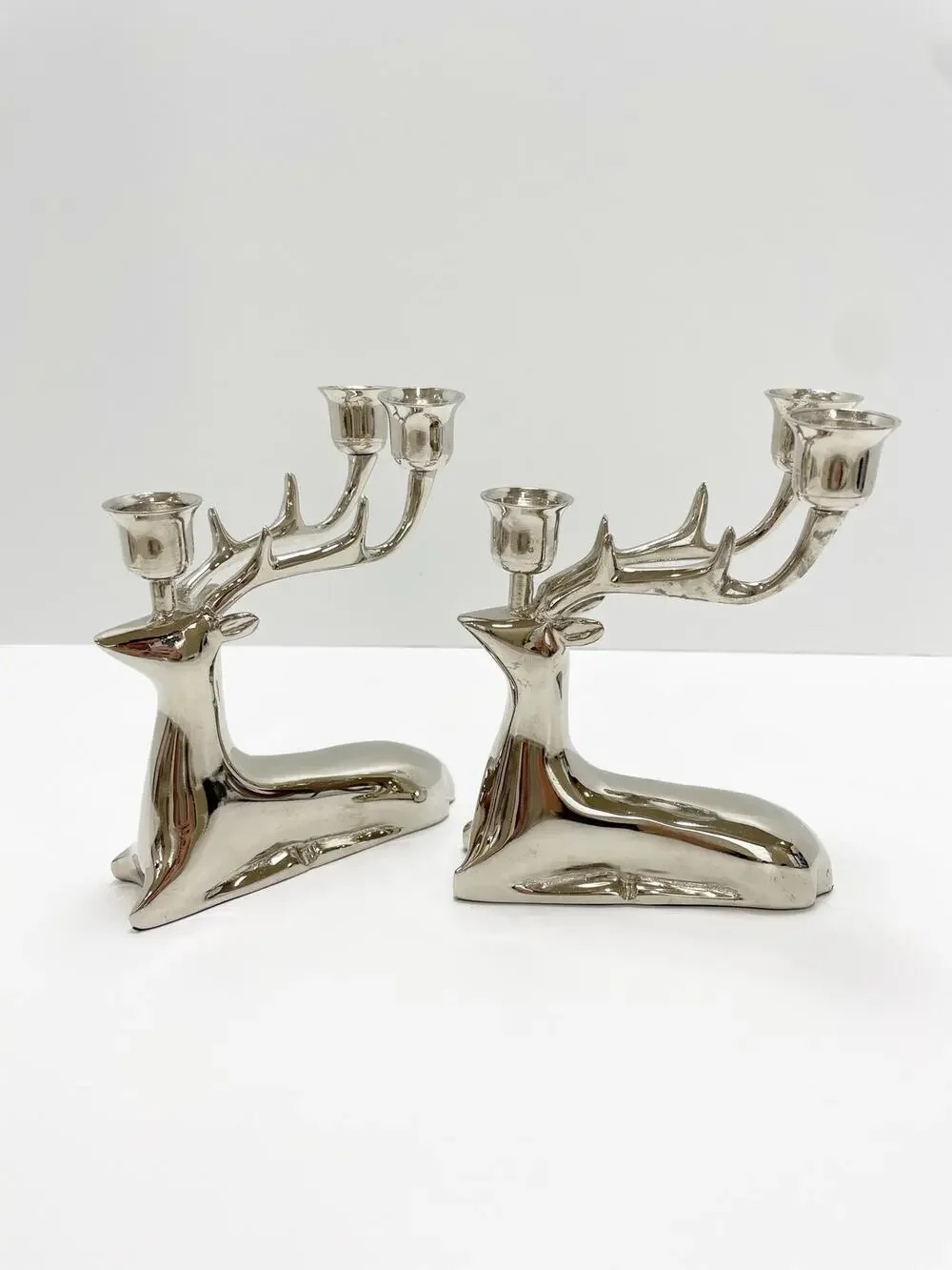 Target Reindeer Candelabra Candles Sliver Stick Holder Holds 3 Christmas Set